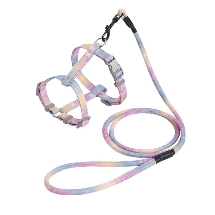 Katzengeschirr mit Leine Set Farbverlauf Weiches Polyester Anti-Rutsch-Schnalle Hundeweste Geschirr für S