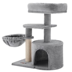 FEANDREA Katzenturm, empfohlen für Mini-Kätzchen und ältere Katzen, platzsparendes Kratzwerkzeug, Höhe 68 cm, PCT59W graue