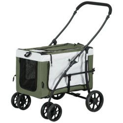 PawHut 2 in 1 Hundewagen Hundebuggy klappbar für Hunde & Katzen bis 10 kg Katzenbuggy mit Kissen Netzfenstern Türen Aufbewahr