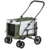 PawHut 2 in 1 Hundewagen Hundebuggy klappbar für Hunde & Katzen bis 10 kg Katzenbuggy mit Kissen Netzfenstern Türen Aufbewahr