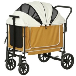 PawHut Hundewagen Hundebuggy klappbar für Hunde & Katzen bis 30 kg Katzenbuggy mit Kissen Netzfenstern 2 Türen Aufbewahrungst