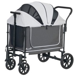 PawHut Hundewagen Hundebuggy klappbar für Hunde & Katzen bis 30 kg Katzenbuggy mit Kissen Netzfenstern 2 Türen Aufbewahrungst