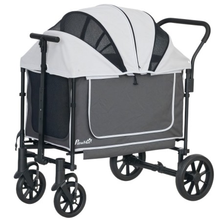 PawHut Hundewagen Hundebuggy klappbar für Hunde & Katzen bis 30 kg Katzenbuggy mit Kissen Netzfenstern 2 Türen Aufbewahrungst