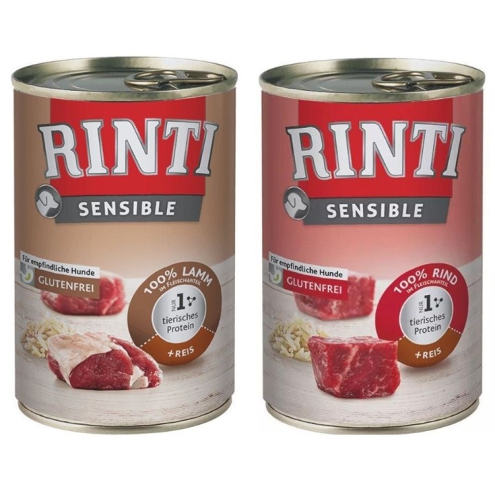 RINTI Sensible Rind mit Reis 6x400 g + Lamm mit Reis 6x400 g