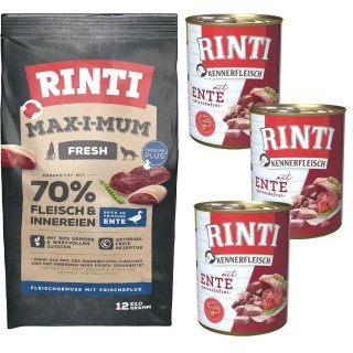 RINTI MAX-I-MUM Duck 12 kg + Kennerfleisch Duck Nassfutter 3x400 g