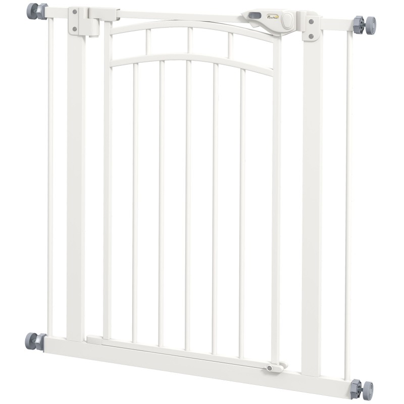 PawHut Hundeschutzgitter ausziehbar 74-80 cm, Doppelschloss, automatische Schließung, Treppengitter ohne Bohren, Höhe 76 cm,