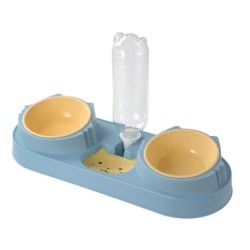 Futternapf für Haustiere, Kunststoff, 2 Schüsseln, automatische Wasserauffüllung, kippsicher, niedlicher Futternapf für Katze
