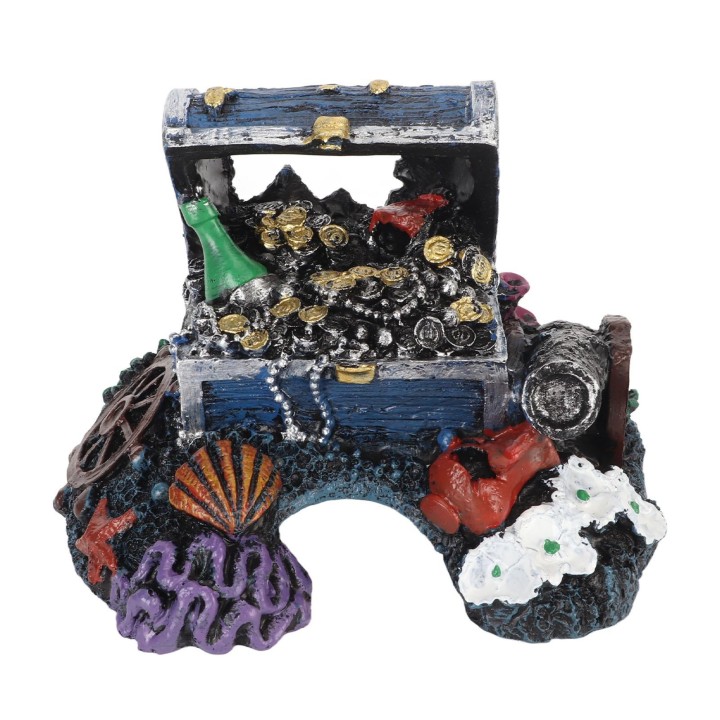 Aquarium-Schatzkiste, Ornament, Versteck, Höhle, lebensechte Schmuckschatulle aus Kunstharz, Dekoration für Süßwasser blau