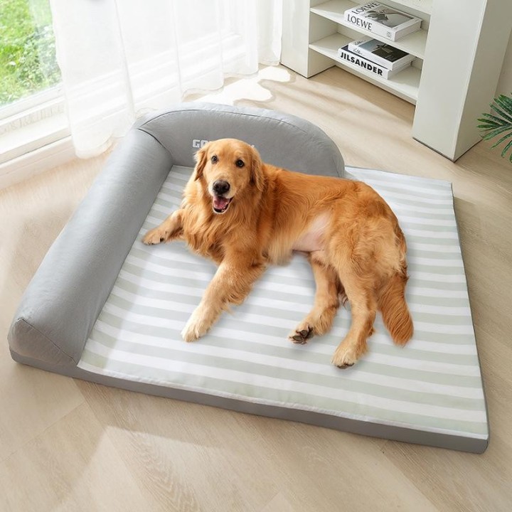 Einfaches gestreiftes Sofanest mit Rückenlehne für große Hunde, Golden Retriever, Sommer-Körperkühlung, Hundenest, erhöhtes N
