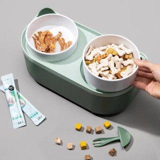 Katzenfutternapf Erhöhter Katzennapf Keramik-Futterspender für Katzen und Hunde Hundefutterspender Doppelnapf für Katzen mit