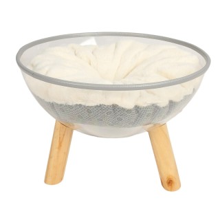 Klares Kapsel-Katzenbett, stabil, sicher, langlebig, stilvoll, Holz, erhöhtes transparentes Katzenbett mit Kissen