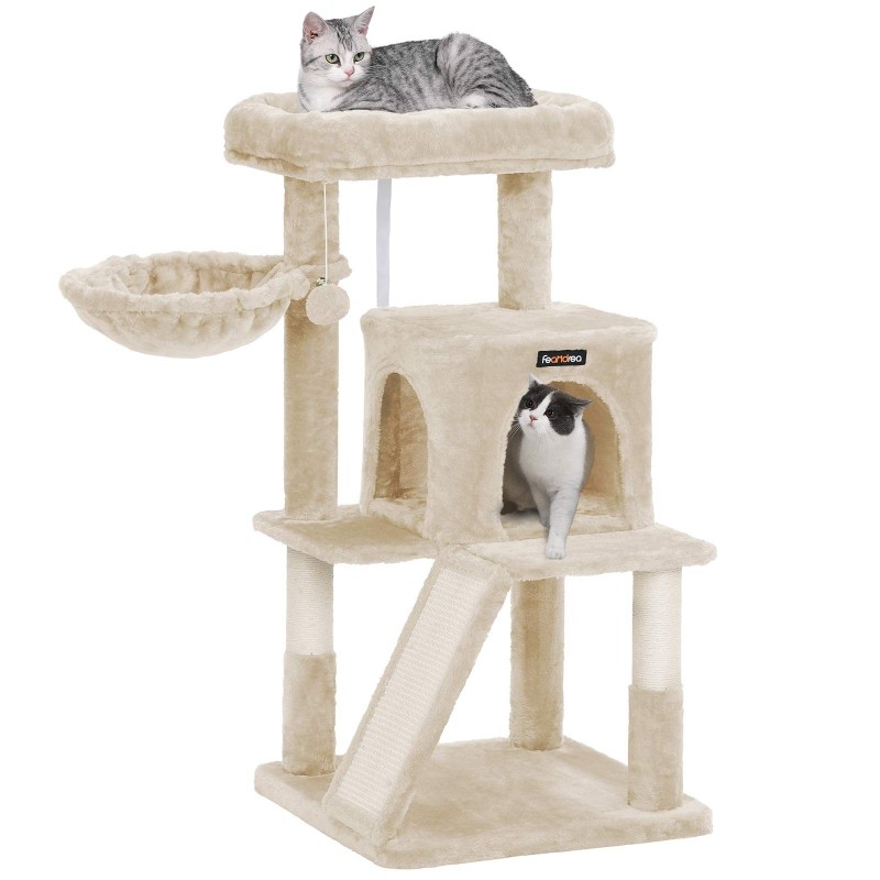 FEANDREA Katzenturm, große Katzenhängematte, Tragkraft 10 kg, Katzenturm, natürliches Sisal, großes Haus, Stabilität 96 cm, P