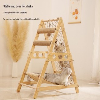 Klettergerüst für Katzen aus Massivholz mit Sisal-Kratzbrett und Hängematte – verschleißfestes, splitterfreies Design. Indivi
