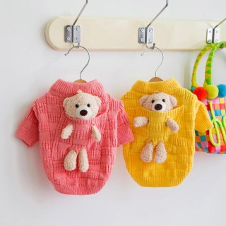 Haustier-Karierter Pullover, Teddybär-Puppenjacke, gestrickte Katzenkleidung, Herbst und Winter, kleine Hundetasche, Bärenpul