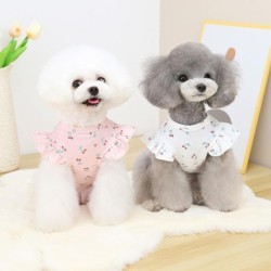 Ins Neue Hundekleidung Spitzen-T-Shirt Kleine und Mittlere Hunde Schnauzer Blumenoberteil Cartoon Kirsche Haustierweste Somme