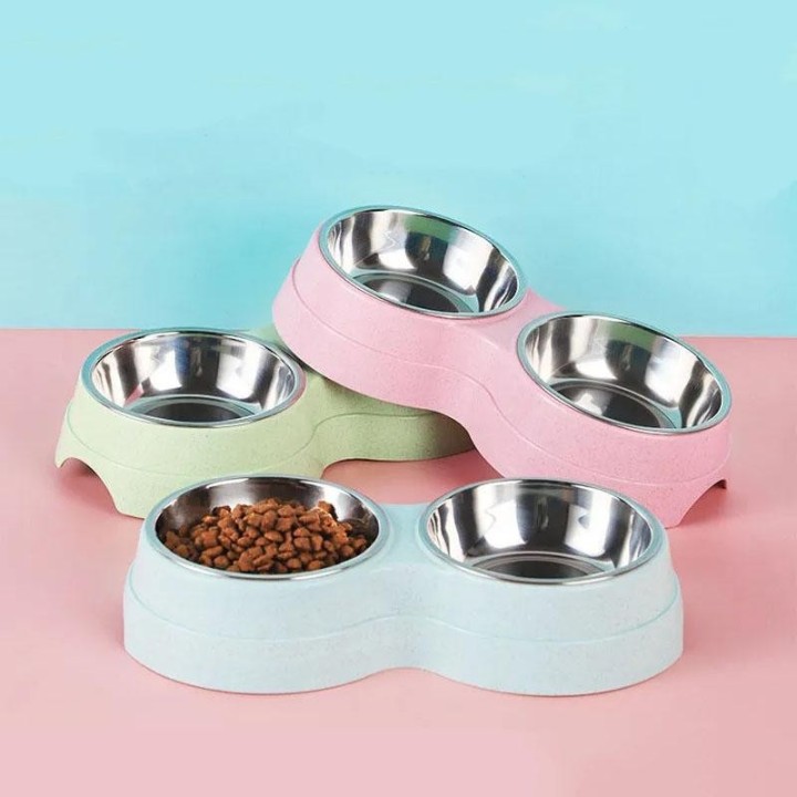 Hundenäpfe, Doppelte Wasser- und Futternäpfe für Hunde, Welpennäpfe aus Edelstahl mit rutschfester Harzstation, Futternäpfe f