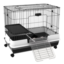 PawHut Kleintierkäfig mit Räder, 2 Türen, Plattform, Bodenfach, Metall, Schwarz, 81,2 x 52,7 x 66 cm   Aosom