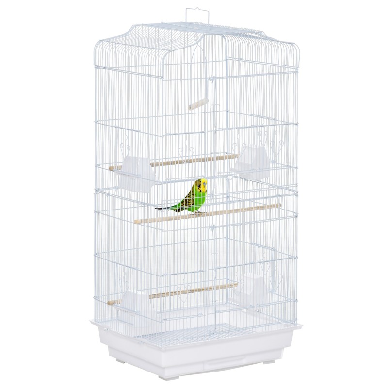PawHut Vogelkäfig Vogelhaus Wellensittich Voliere mit herausnehmbarer Bodenschale 47,5 x 36 x 91 cm in Weiß für gesunde Vogel