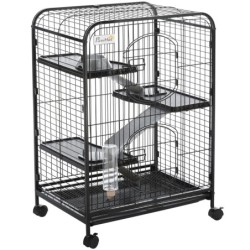 PawHut Kleintierkäfig rollbarer Nagerkäfig 3-stöckiger Tierkäfig mit Hängematten 2 Türen Metall 64 x 43,5 x 93 cm   Aosom