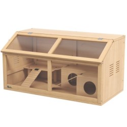 PawHut Kleintierkäfig aus Holz, Kleintierstall mit Hängebrücke, Leitern, Hütte, 84 x 45 x 44 cm Nagerkäfig mit Oberer Tür, fü