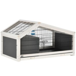 PawHut Kaninchenstall - Kaninchenkäfig innen mit Unterschlupf, herausziehbarem Kotbrett, Tür und verschließbarer Dachklappe,