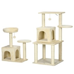 PawHut Katzenbaum Kletterbaum Kratzbaum Spielezentrum Höhe 171 cm Aktivitätenzentrum mit 2 Höhlen 6 Plattformen 2 hängenden B