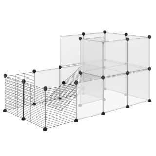 PawHut Kleintiergehege DIY Design modularer Käfig für Meerschweinchen Kaninchen Chinchillas kleine Haustiere 27 Paneele Schwa