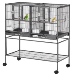 PawHut Vogelkäfig mit Futterschale und Sitzstange 95L x 45,5B x 102H cm Schwarz und Grau   Aosom
