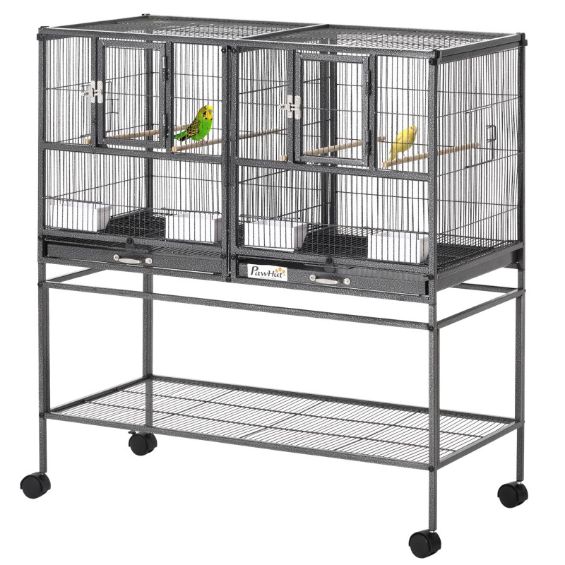 PawHut Vogelkäfig mit Futterschale und Sitzstange 95L x 45,5B x 102H cm Schwarz und Grau   Aosom