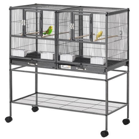 PawHut Vogelkäfig mit Futterschale und Sitzstange 95L x 45,5B x 102H cm Schwarz und Grau   Aosom