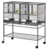PawHut Vogelkäfig mit Futterschale und Sitzstange 95L x 45,5B x 102H cm Schwarz und Grau   Aosom