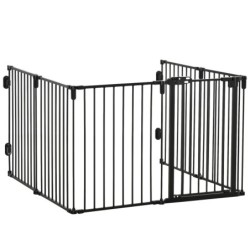 PawHut Sicherheitsgitter Kaminschutz Hundegitter faltbar flexibel 6 Paneele mit Tür ohne Bohren 362,5 x 76 cm   Aosom