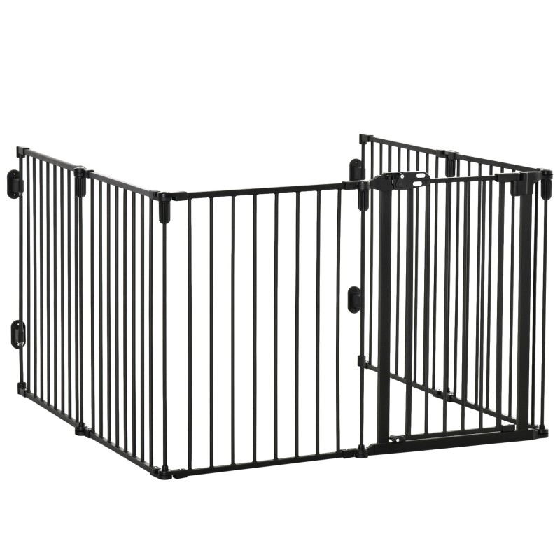 PawHut Sicherheitsgitter Kaminschutz Hundegitter faltbar flexibel 6 Paneele mit Tür ohne Bohren 362,5 x 76 cm   Aosom