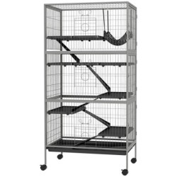 Pawhut Käfig für Nagetiere multifunktional 4 Ebenen 3 Rampen 4 Türen Maße 80L x 52B x 159H cm aus Stahl in Grau-Silber-Schwar