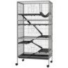 Pawhut Käfig für Nagetiere multifunktional 4 Ebenen 3 Rampen 4 Türen Maße 80L x 52B x 159H cm aus Stahl in Grau-Silber-Schwar