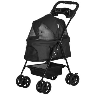 PawHut Faltbarer Hundekinderwagen Buggy für Katzen mit Aufbewahrungskorb, Getränkehalter, 300D Oxford Gewebe wasserdicht, 4 R