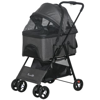 PawHut Hundekinderwagen 3-in-1, klappbarer Buggy für Haustiere, 4 Räder, Transportkorb mit abnehmbarem Griff, Kissen, verstel