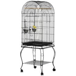 PawHut Vogelkäfig und Kanarienvogel, Voliere für Wellensittiche mit schwarzen Metallrädern 51x51x153cm   Aosom