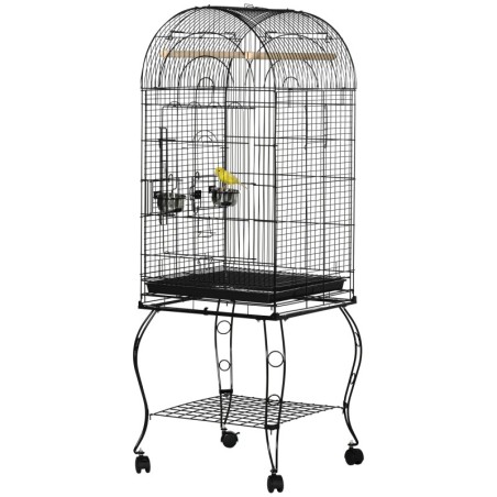 PawHut Vogelkäfig und Kanarienvogel, Voliere für Wellensittiche mit schwarzen Metallrädern 51x51x153cm   Aosom