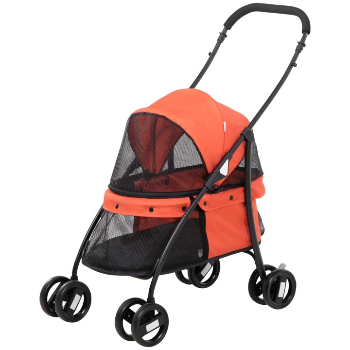 PawHut Haustier-Kinderwagen Faltbar mit Verstellbarem Sonnendach, Tasche und 2 Sicherheitsgurten, Haustier-Kinderwagen aus Ox