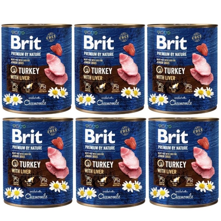 BRIT Premium 6x800 g Natürliches Truthahn- und Leberfutter für Welpen