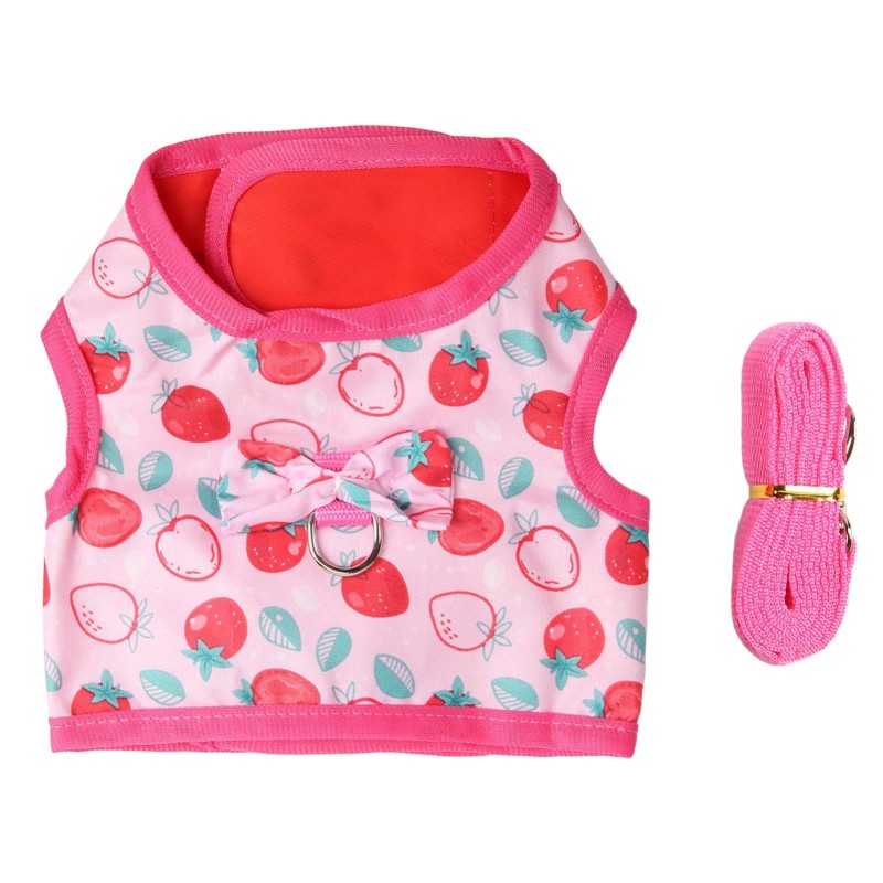 Kaninchen Geschirr Kleid Rosa Cartoon Erdbeere Druck Färben Weiche Atmungsaktive Kaninchen Kleidung Leine S