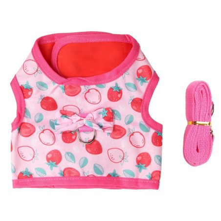 Kaninchen Geschirr Kleid Rosa Cartoon Erdbeere Druck Färben Weiche Atmungsaktive Kaninchen Kleidung Leine S