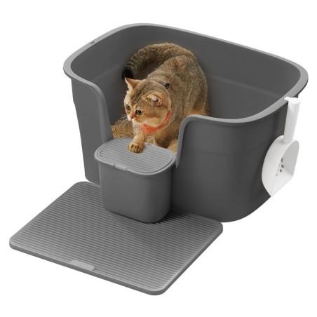 FEANDREA Katzentoilette für große Katzen mit hohen Seitenwänden dunkelgrau