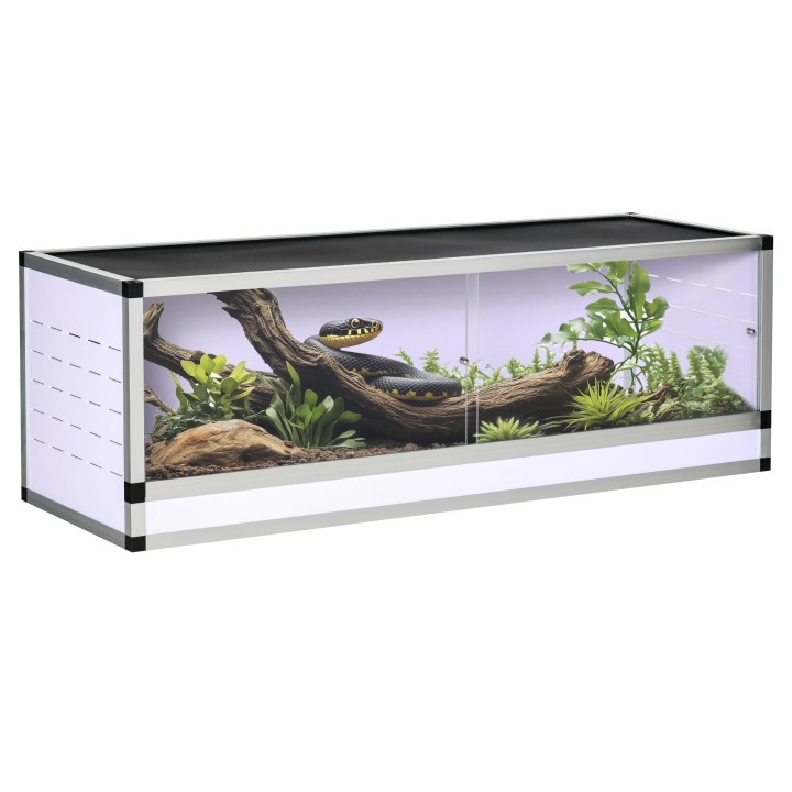 PawHut Terrarium Reptilienzuchtbox für Reptilien Amphibien Spinnentiere aus Aluminium Weiß+Silber+Schwarz 120 x 40 x 40 cm