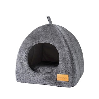 MeowMate Katzenbett Zelttyp mit Kissen Grau Kuppelform 2WAY Katzenhaus Versteck Niedlich