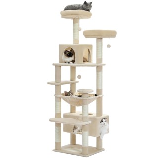 PETEPELA Katzenturm für große, mehrere Katzen, stationär, schmal, aus Hanfschnur, zum Kratzen, für Katzen, inklusive Beobacht