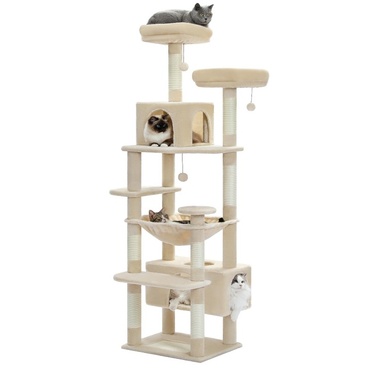 PETEPELA Katzenturm für große, mehrere Katzen, stationär, schmal, aus Hanfschnur, zum Kratzen, für Katzen, inklusive Beobacht