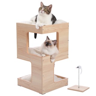 PETEPELA Katzenturm Katze Holz 3 3 Spielzeug mit Kratzmatte Bali Innenhöhe 60cm Bett, Holz, Maserung, Böden, Schichten, Kisse