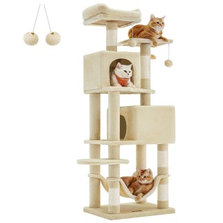 FEANDREA Katzenturm, groß, mit mehreren Plätzen, mit Kratzfunktion, beseitigt Höhenmangel, beige, PCT192M01, schmal, Katzentu